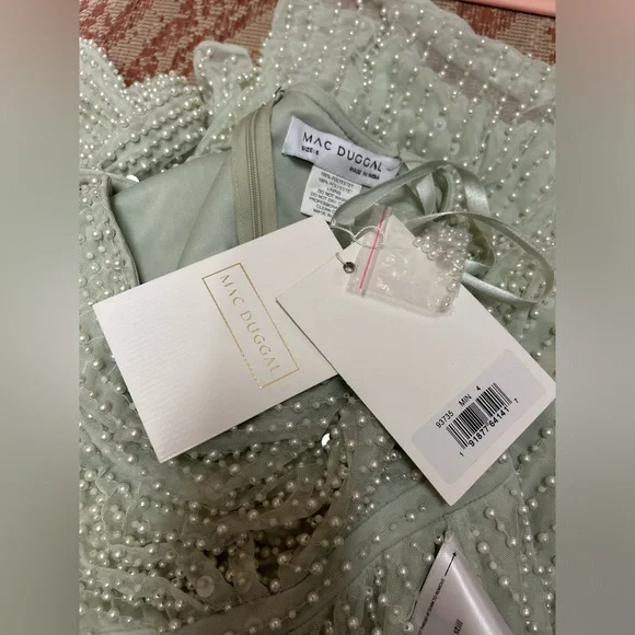 Mac Duggal 93735 Pearl Embellished Soft Tie One Shoulder Gown Size 4 NWT Mint - Picture 5 of 5